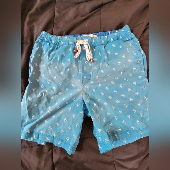 Original Penguin men's penguin pattern blue shorts, size Small S. - Picture 1 of 2